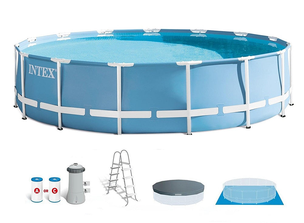 Intex 15 Feet x 48 Inches Prism Frame Swimming Pool Set w/ Ladder, Cover, & Pump