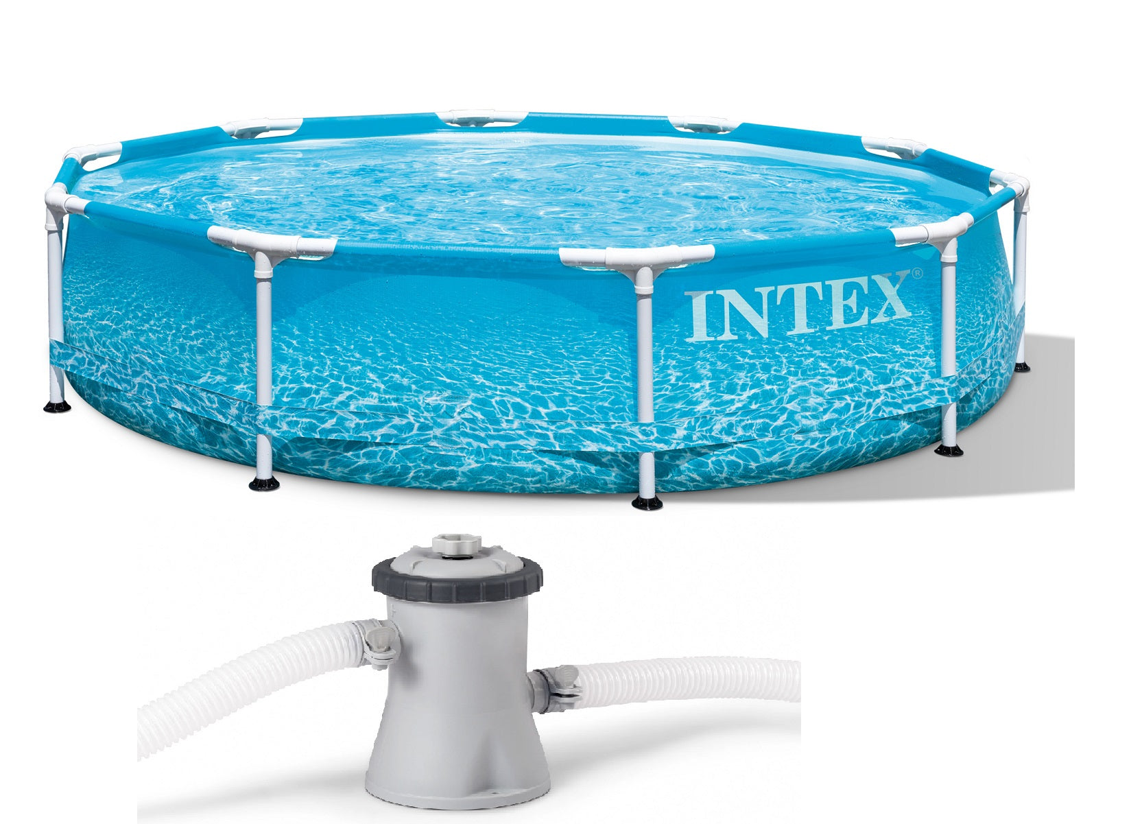 Intex 28207EH 10' x 30" Beachside Metal Frame Above Ground Swimming Pool with Pump