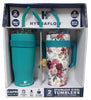 Hydraflow 40-oz Double Wall Stainless Steel Tumbler w/ Handle Teal/Floral 2-Pack