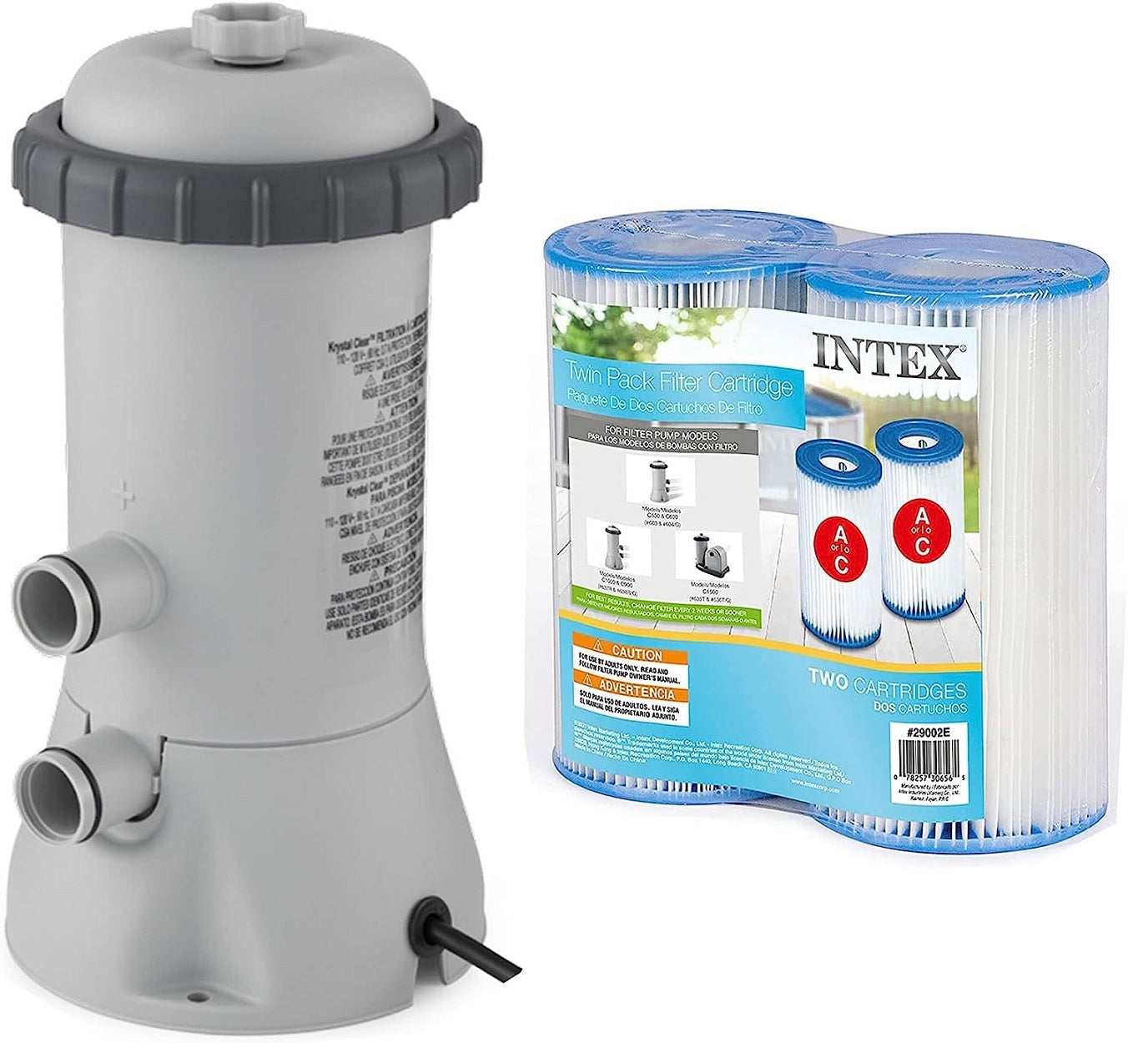 Intex 530GPH Filter Pump and Type A or C Filter Cartridge Replacement 2 Pack