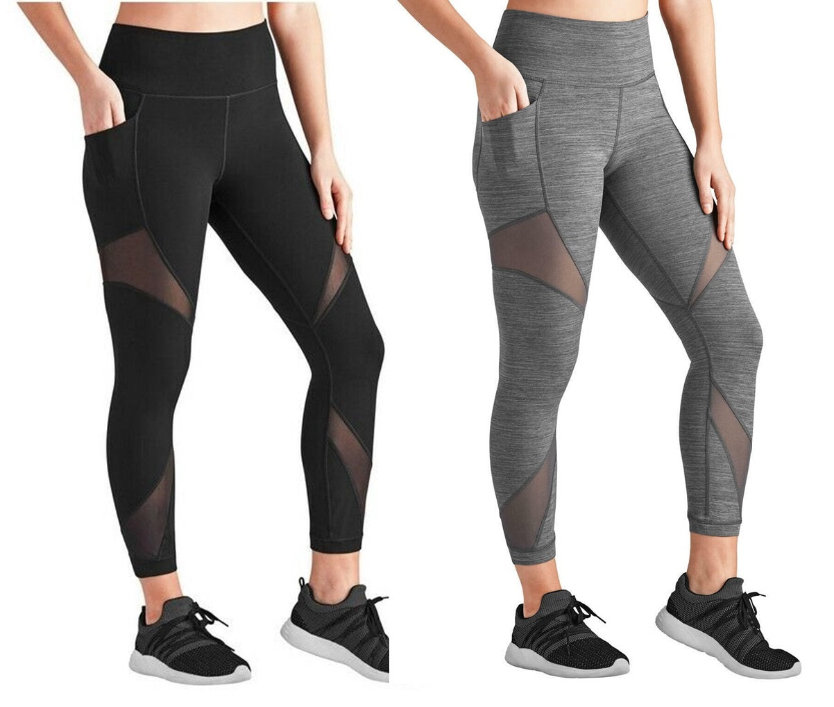 Compression Athletic Ankle Leggings with Pockets SMALL Black and Grey