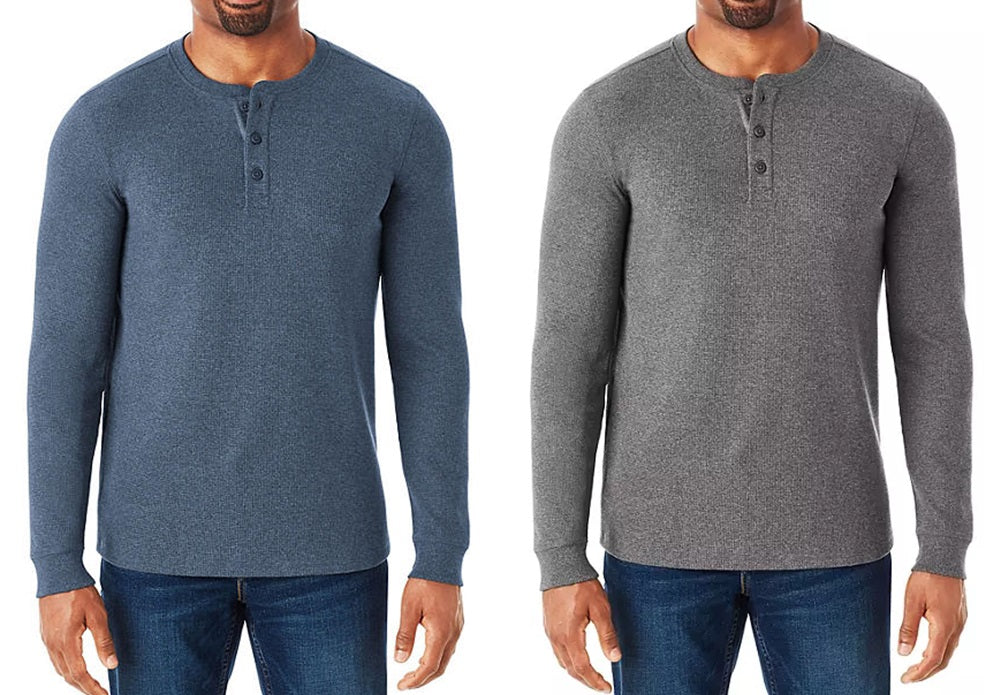 Member s Mark Men s Long Sleeve XX LARGE Thermal Henley Blue Grey 2 Pa My Quick Buy