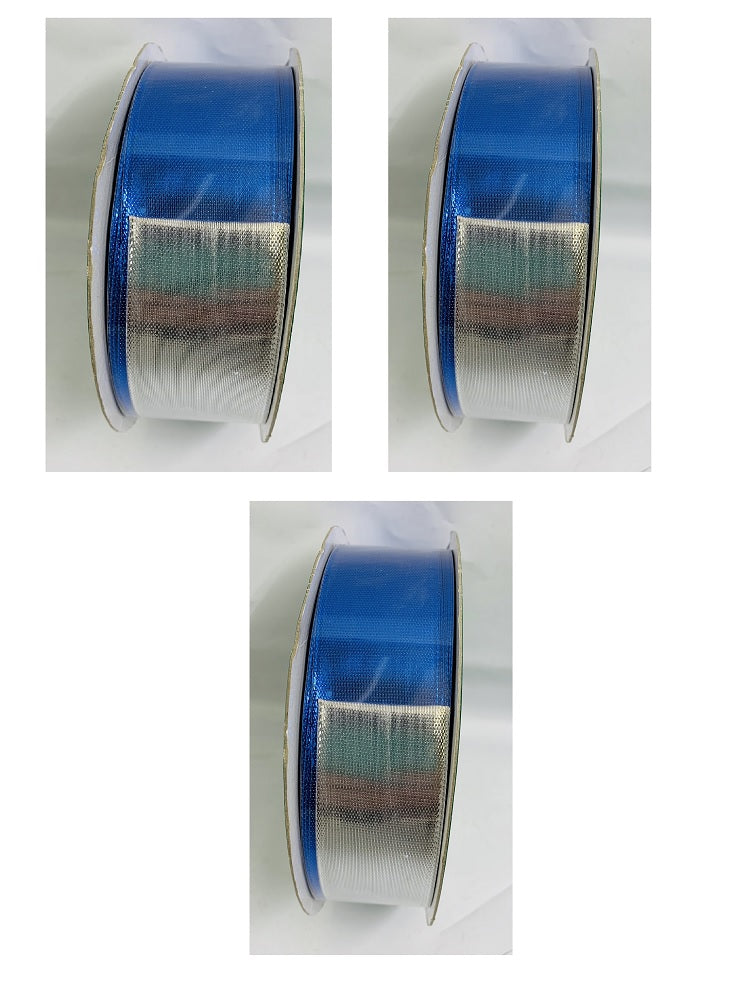3 Rolls Kirkland Signature 50 yd Wire Edged Ribbon Reversible Blue Silver