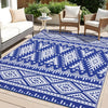 OLANLY Outdoor Rug 9FT X 12FT Waterproof Reversible Boho Pattern Blue