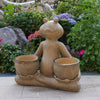 Large Frog Yoga Statue Outdoor Resin Garden Planter 24-inch Brown