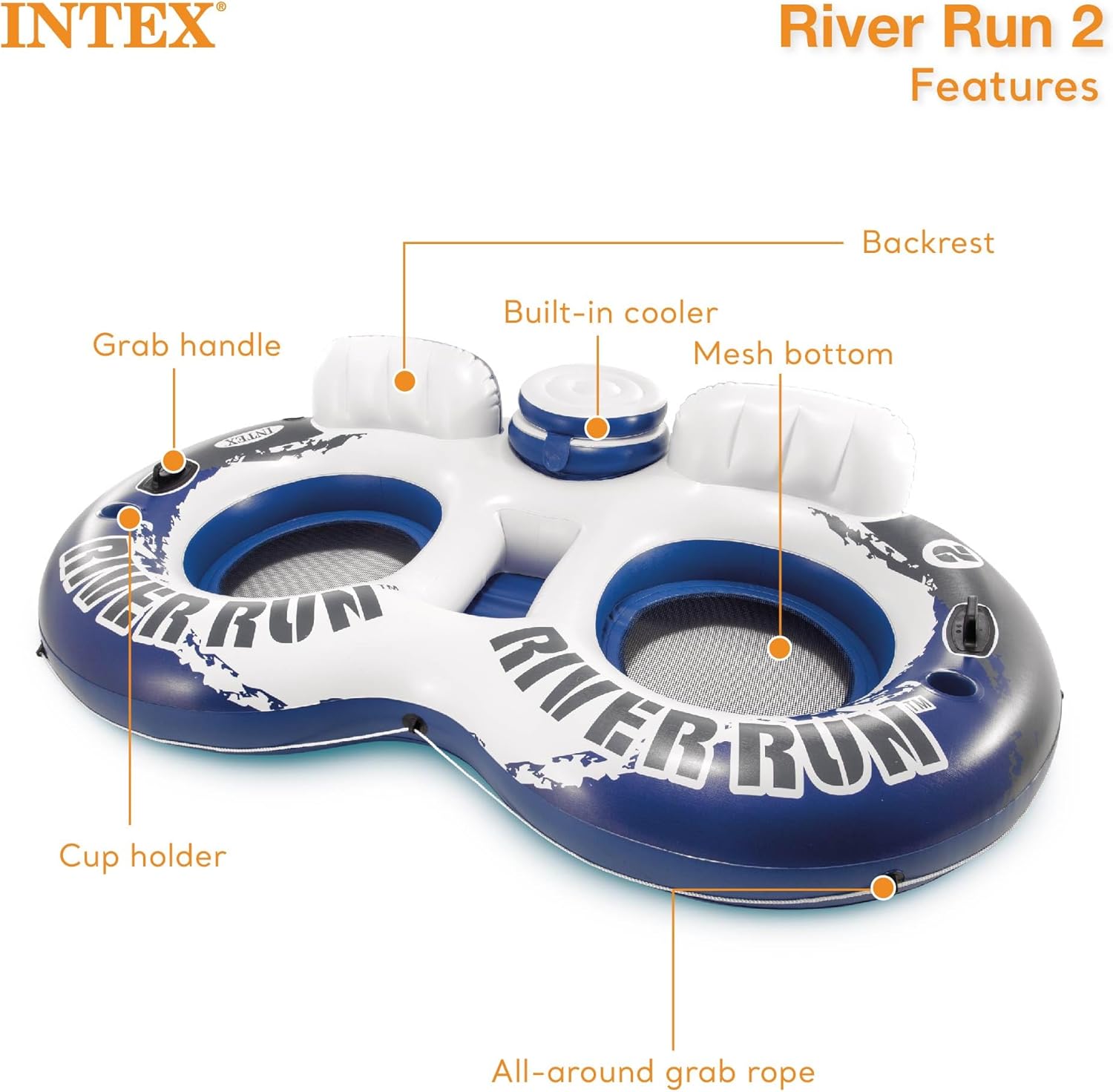 Range Rider Float Intex River Run II 2-Person Float with Built-in Cooler and Two River R ...