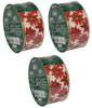 3-Pack Kirkland Wire-Edged White Ribbon with Red Poinsettias 2.5-inch W X 50 Yards