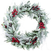 24-inch Artificial Pine Leaf Christmas Wreath with Frosted Branches and Berries