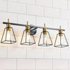 Industrial Bathroom Vanity Lights: 4 Light Black and Gold Vintage Metal Cage Wall Sconce - Rustic Farmhouse Wall Light Fixture Over Mirror Cabinet for Bedroom Living Room
