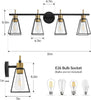 Industrial Bathroom Vanity Lights: 4 Light Black and Gold Vintage Metal Cage Wall Sconce - Rustic Farmhouse Wall Light Fixture Over Mirror Cabinet for Bedroom Living Room