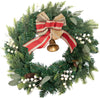 24-inch Artificial Christmas Pine Wreath Decorated and Red Burlap Bow
