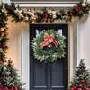 24-inch Artificial Christmas Pine Wreath Decorated and Red Burlap Bow