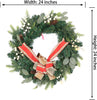 24-inch Artificial Christmas Pine Wreath Decorated and Red Burlap Bow