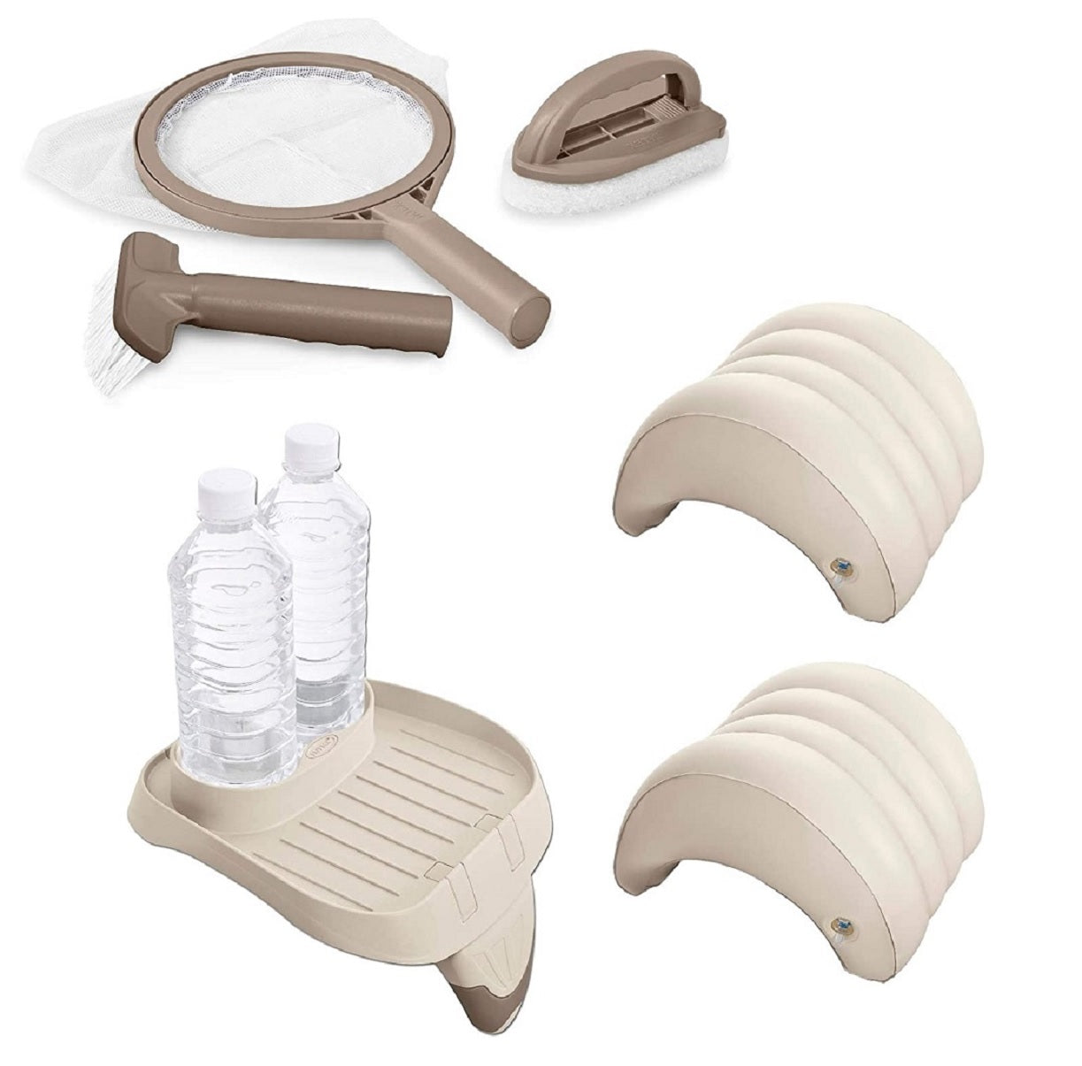 Intex PureSpa Maintenance Kit Cup Holder with Tray & Inflatable Spa Headrest (2 Pack)