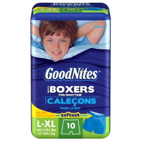 GoodNites Boys Boxers for Nighttime L-XL (60-110 lbs) - 10-count