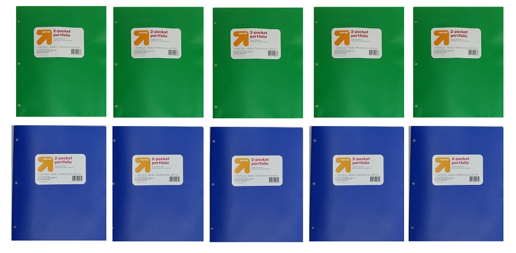 up&up 2-Pocket Portfolio Flexible Poly Folders 10-Pack (5 Blue & 5 Green)