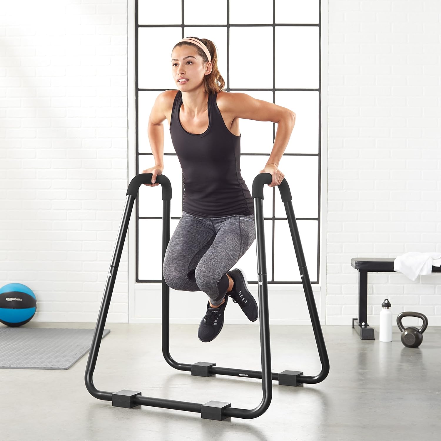 Amazon Basics Strength Training Press Dip Bar Stand Fitness Station Bl ...