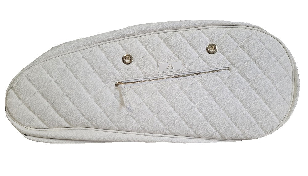 Masson Double Racket Bag White Leather with Gold Accents (Holds up to 6 rackets)