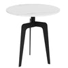 Goldfan Round End Table with White Splintered Stone Top and Black Metal Legs