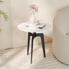 Goldfan Round End Table with White Splintered Stone Top and Black Metal Legs