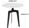 Goldfan Round End Table with White Splintered Stone Top and Black Metal Legs