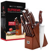 Supreme Series 11-Piece Wood Handle Knife Set in Walnut Block Integrated Sharpener
