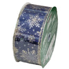 Kirkland Wire Edged 2.5-inch Navy Blue Ribbon with Gold Snowflake 50yd X 2.5in