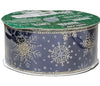Kirkland Wire Edged 2.5-inch Navy Blue Ribbon with Gold Snowflake 50yd X 2.5in