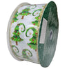 3PK-Kirkland Wire Edged White Ribbon with Christmas Trees Glitter Accent 50yd X 2.5in