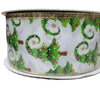3PK-Kirkland Wire Edged White Ribbon with Christmas Trees Glitter Accent 50yd X 2.5in
