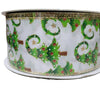 3PK-Kirkland Wire Edged White Ribbon with Christmas Trees Glitter Accent 50yd X 2.5in