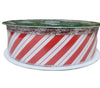 Kirkland Wire Edged Candy Cane Stripe Holiday Ribbon Silver Edge 50yd X 1.5in