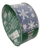 Kirkland Wire-Edged Blue Jean with White Snowflakes Ribbon 2.5-inch W X 50 Yards