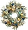 Red Co 22" Decorative Snow-Flocked Artificial Light-Up Christmas Wreath Battery Blue/Gold