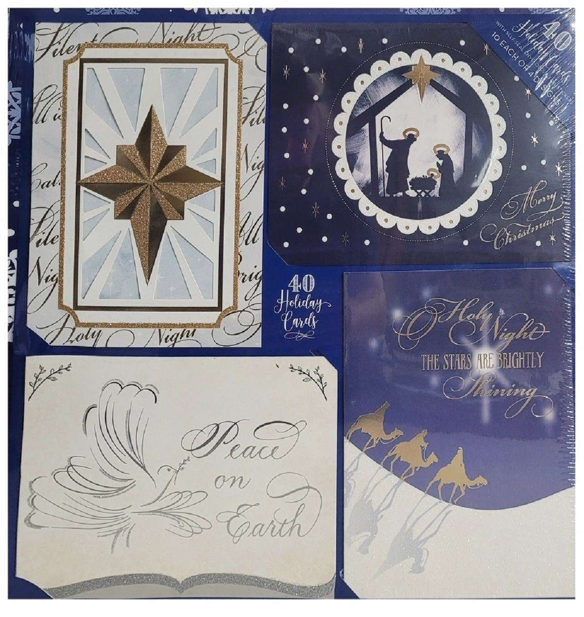 Hartspring Lane 40 Holiday Cards Self-Sealing Envelopes Stickers, Peace on Earth