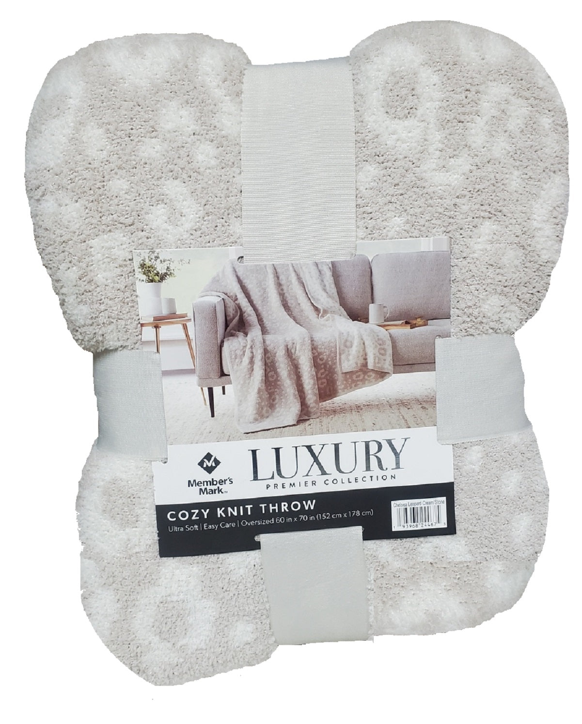 Members Mark Luxury Cozy Knit Throw 60in X 70in Chelsea Leopard Cream