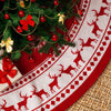 48-inch Rustic Red Christmas Tree Skirt with White Snowflakes and Reindeers