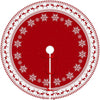 48-inch Rustic Red Christmas Tree Skirt with White Snowflakes and Reindeers