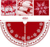 48-inch Rustic Red Christmas Tree Skirt with White Snowflakes and Reindeers