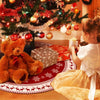 48-inch Rustic Red Christmas Tree Skirt with White Snowflakes and Reindeers