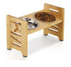 Elevated Bamboo Dog Bowl Stand with Adjustable Height Stainless Steel Bowls