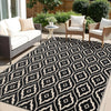 OLANLY 9FT X 12FT Outdoor Reversible Straw Mat Geometric Black and Beige