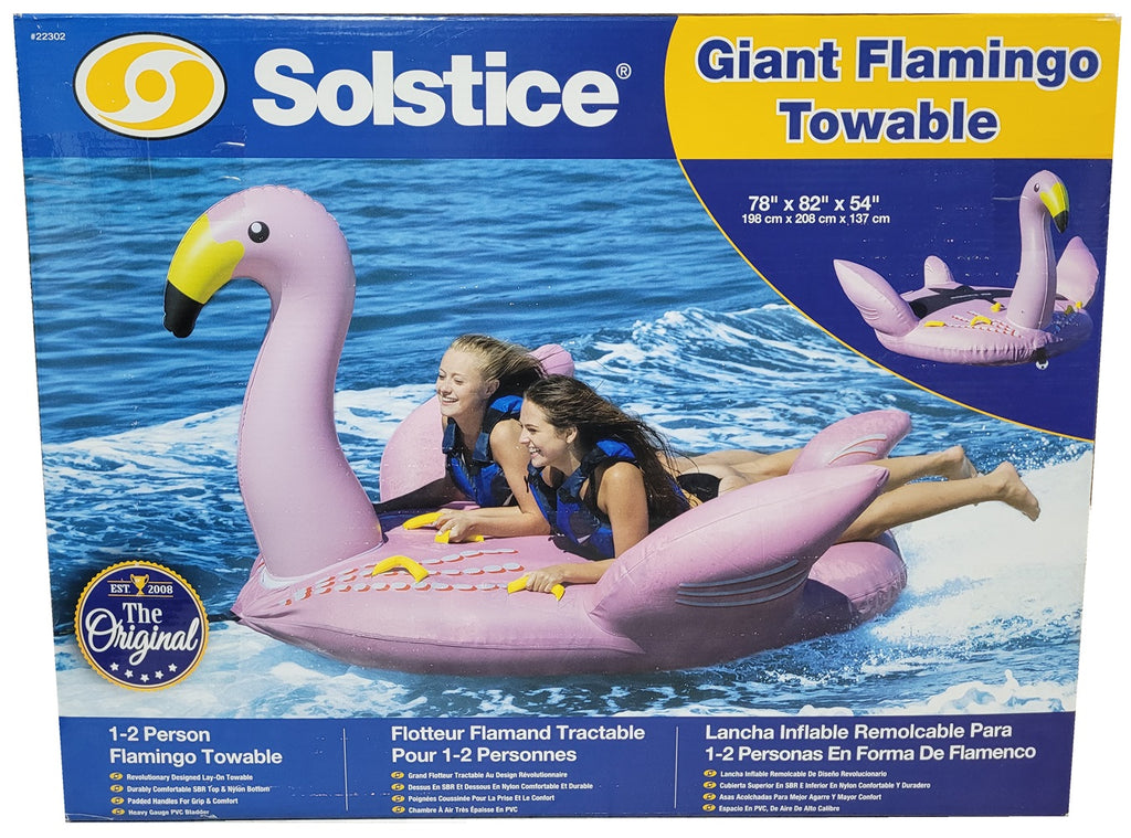 Solstice Lay-On Giant Flamingo Towable Inflatable Raft 1-2 Riders 78 ...