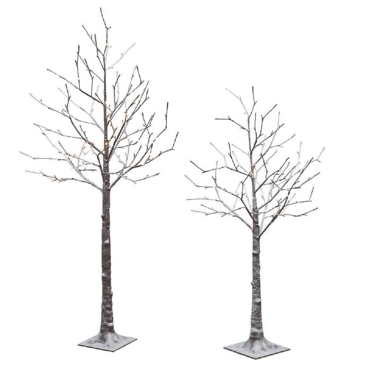 Pre Lit Flocked Artificial Birch Tree 296 Warm White LED Lights Set of 2