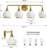 Hahzt Brass Gold Bathroom Light Fixtures 4-Lights Vanity Lights with Milky White Frosted Glass Shade Bathroom Vanity Light 30.7 inch Wall Sconce Lighting Bath