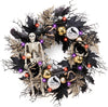 DecorbyHannah 24'' Skeleton Halloween Wreath with Lights for Front Door