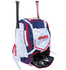 Bat Bag Backpack Holds 4 Bats, Gloves, Helmet & Cleats Red/White/Navy