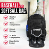 Hit Run Steal Bat Bag Backpack Holds 4 Bats, Gloves, Helmet & Cleats Black