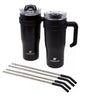 Hydraflow 40oz Double Wall Stainless Steel Tumbler w/ Handle Black/Leather 2-Pack