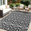 OLANLY Outdoor Rug 9FT X 12FT Waterproof Reversible Floral Pattern Black/White
